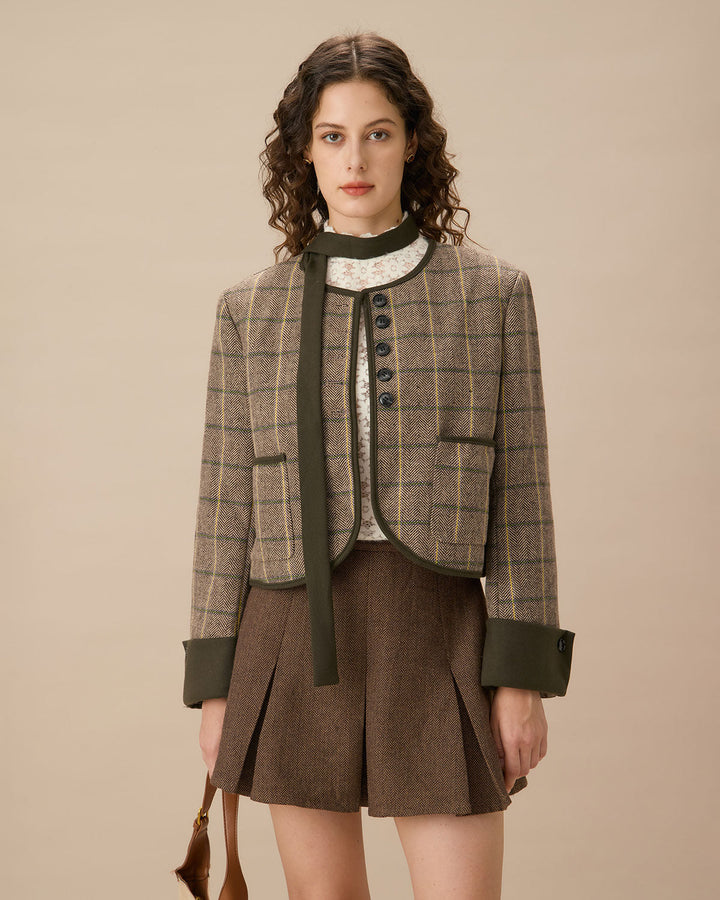 Morgan and Brooke | Brown Striped Pleated Mini Skirt