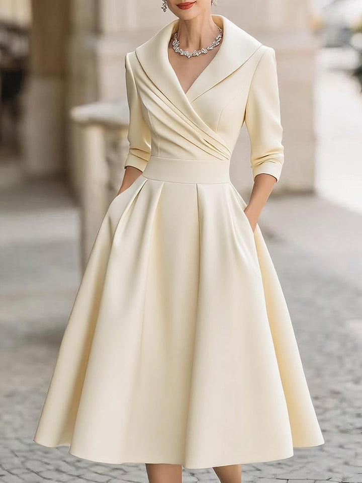 Morgan & Brooke | Champagne Bias-Cut Satin Midi Dress