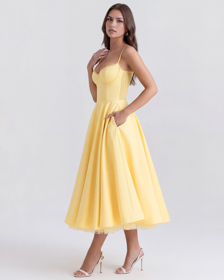 Morgan & Brooke | Ivory Tulle-Skirt Satin Midi Dress