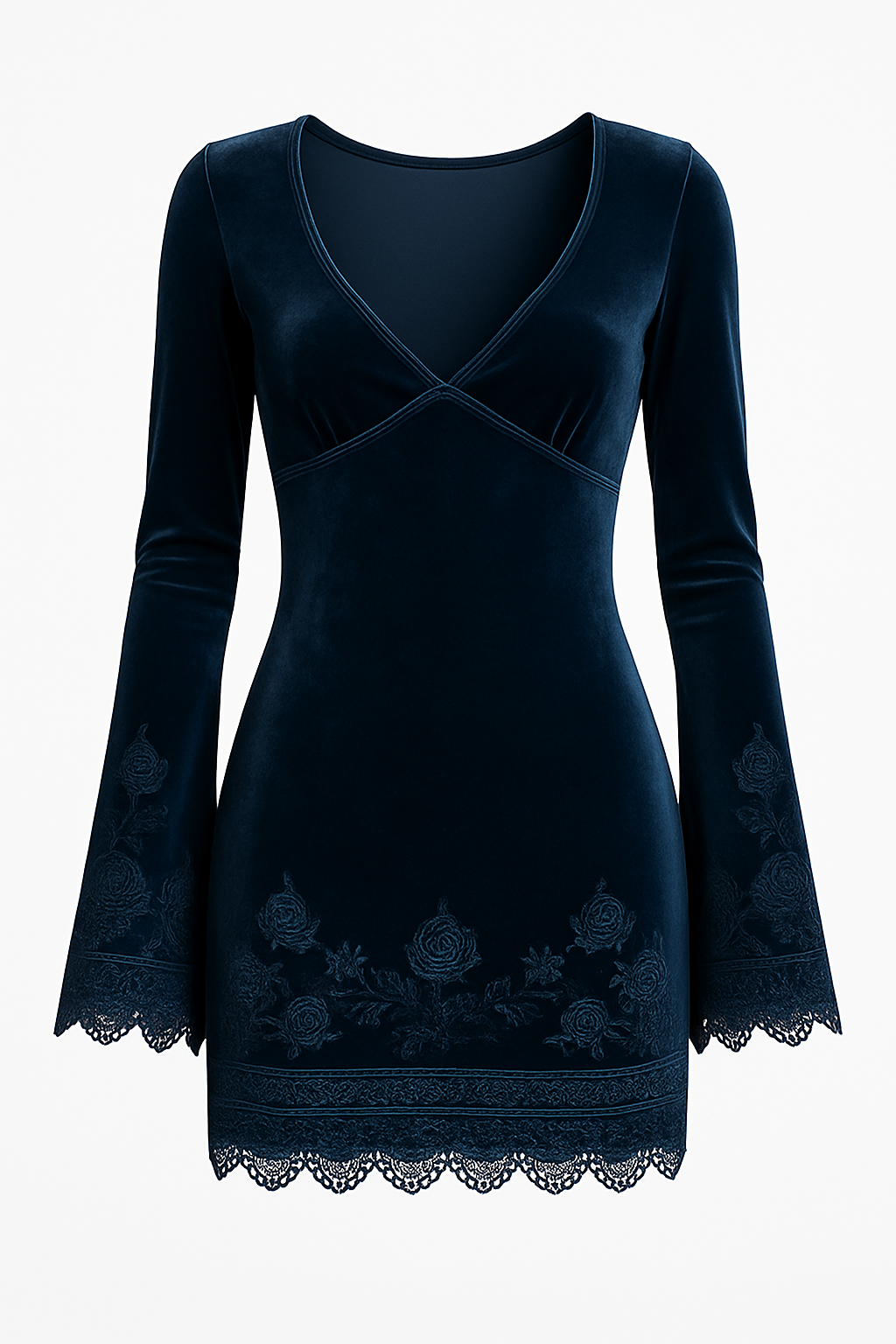 Morgan & Brooke | Embroidery Bell Sleeves Velvet Dress