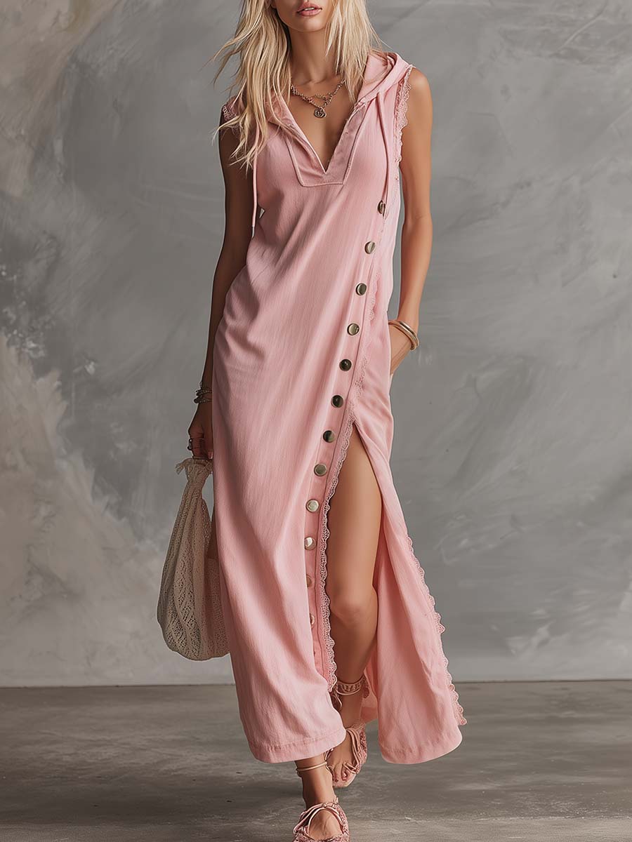 Morgan & Brooke | Pink Lace V-Neck Evening Dress