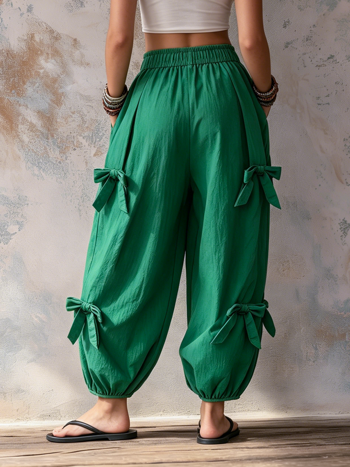 Morgan & Brooke | Emerald Green Bow-Tie Waist Balloon Harem Pants