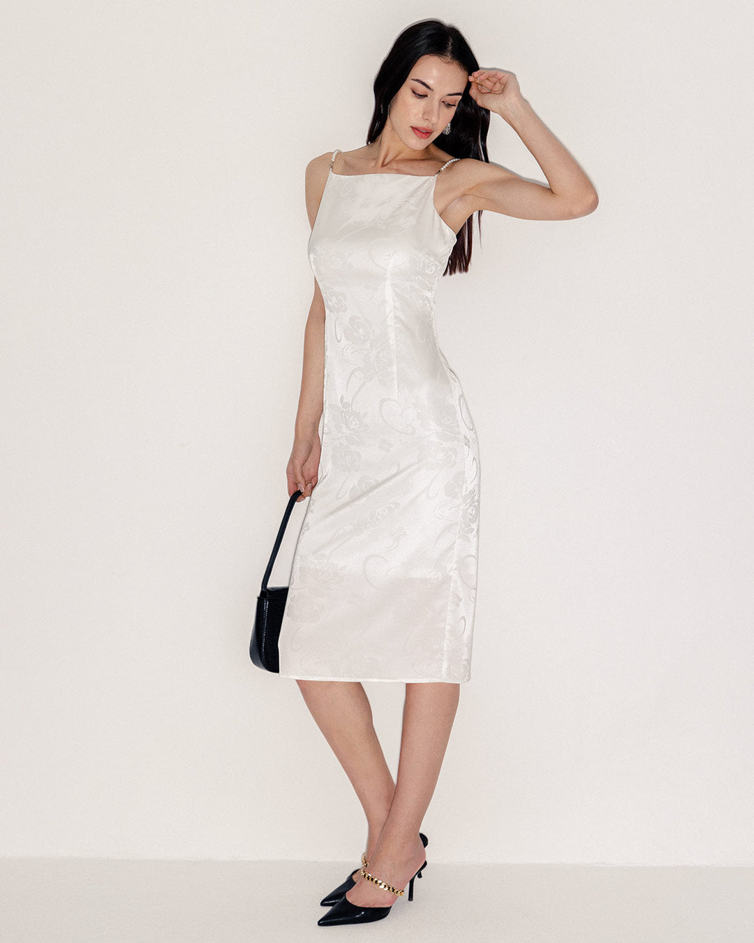 Morgan and Brooke | White Beaded Slip Midi Dress