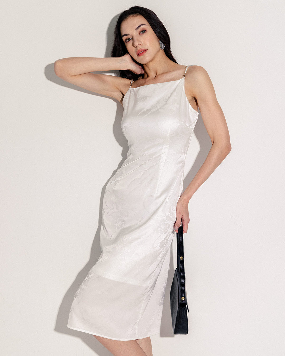 Morgan and Brooke | White Beaded Strap Midi Dress