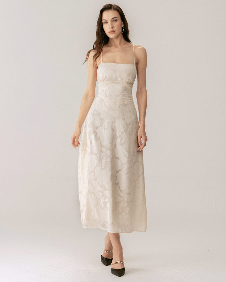 Morgan and Brooke | Jacquard Corset Slip Maxi Dress, Women's, Apricot, Fit and Flare
