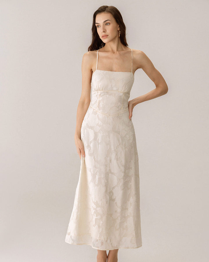 Morgan and Brooke | Jacquard Corset Slip Maxi Dress, Women's, Apricot, Fit and Flare