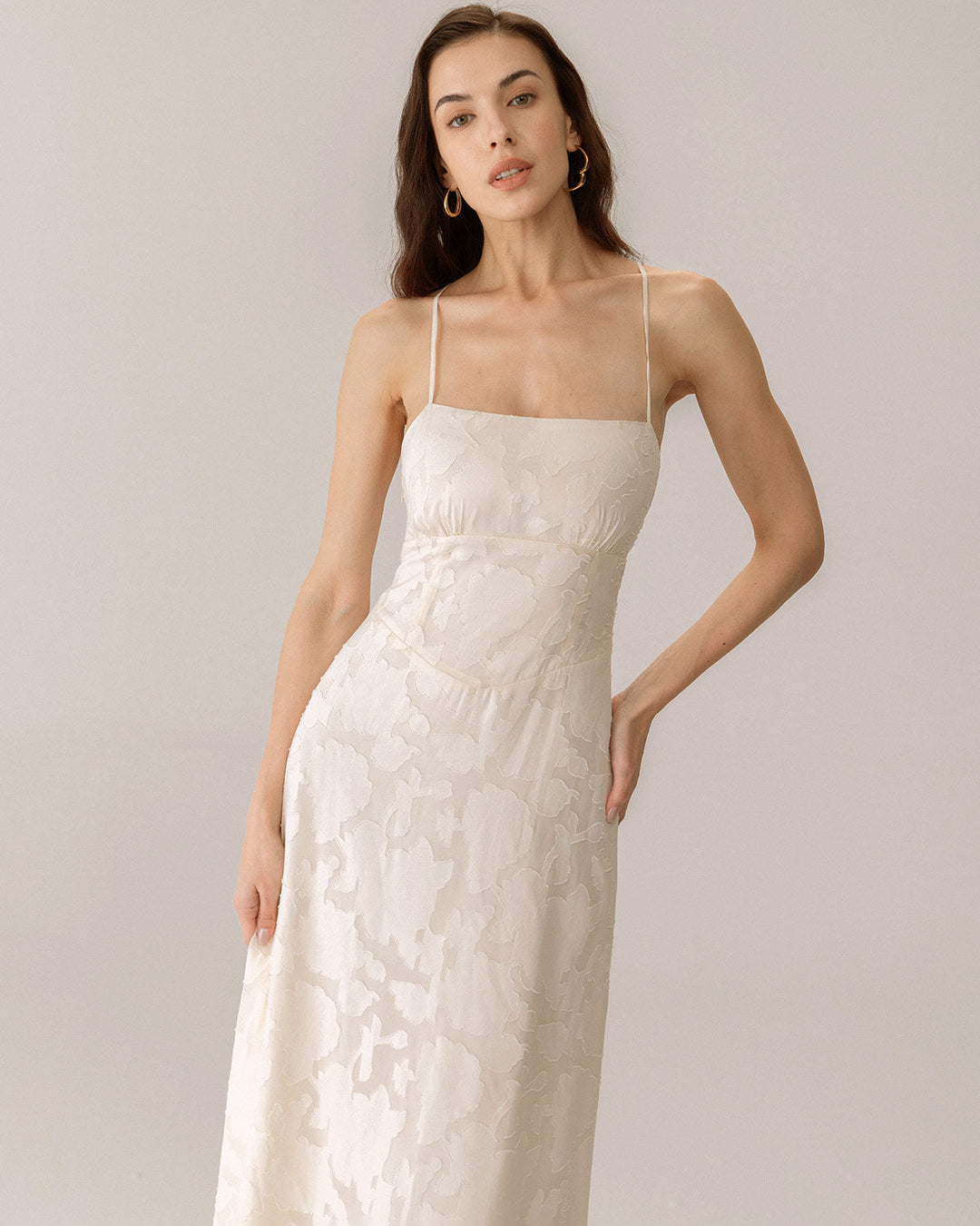 Morgan and Brooke | Jacquard Corset Slip Maxi Dress, Women's, Apricot, Fit and Flare