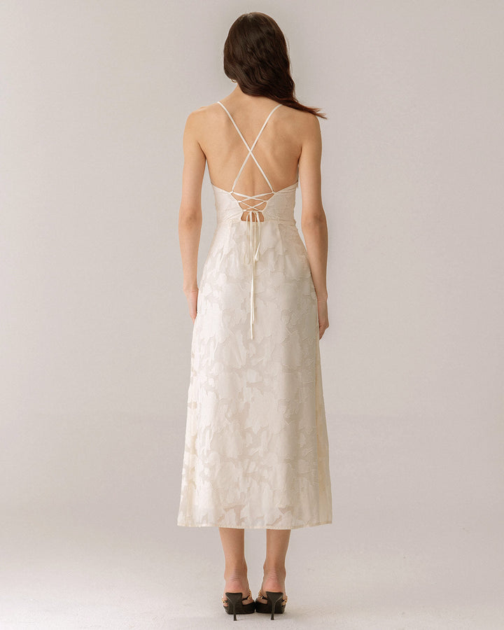 Morgan and Brooke | Jacquard Corset Slip Maxi Dress in Apricot