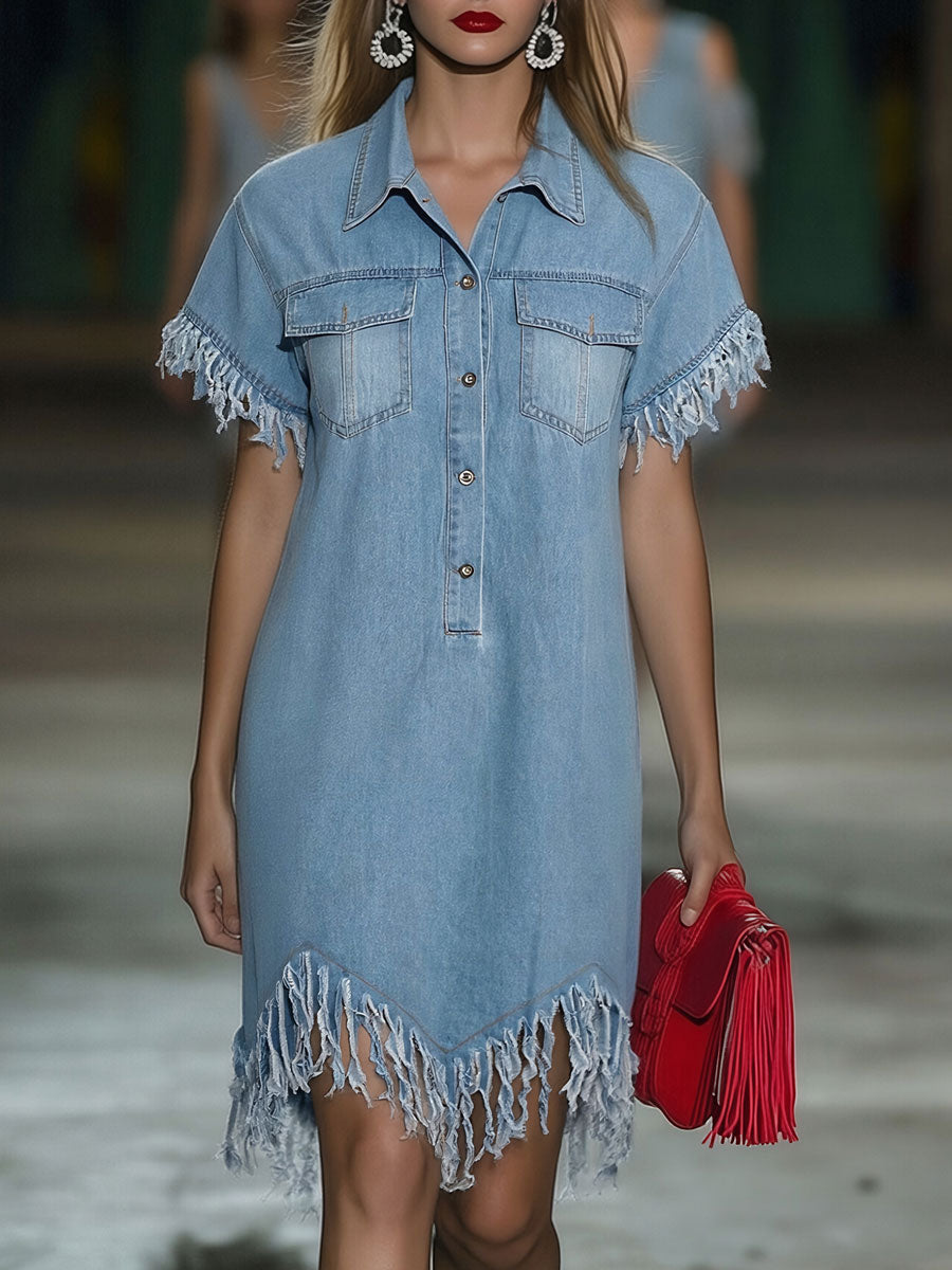 Morgan & Brooke | Denim Tassel Casual Dress