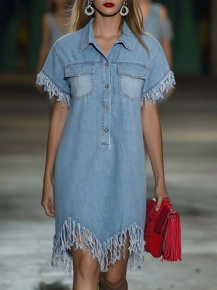 Morgan & Brooke | Denim Tassel Casual Dress