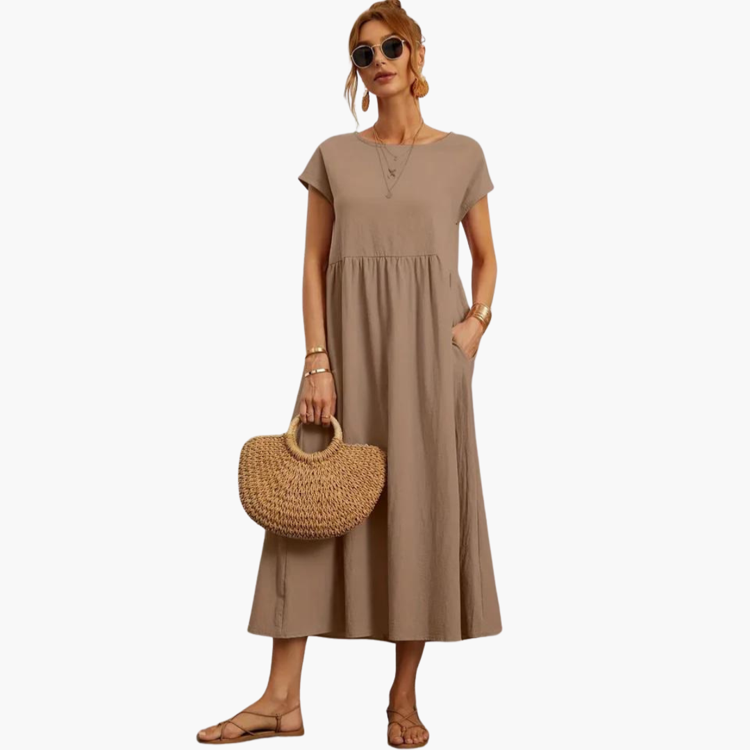 Morgan & Brooke | Ivory Relaxed Fit Belted Cotton-Blend Dress