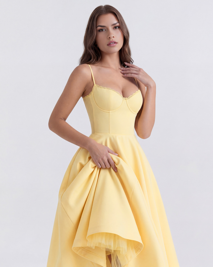 Morgan & Brooke | Ivory Tulle-Skirt Satin Midi Dress