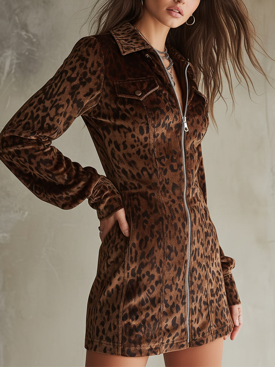 Morgan & Brooke | Velvet Leopard Print Evening Dress