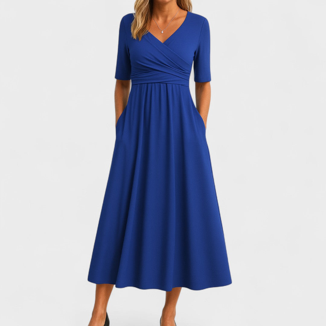 Morgan & Brooke | A-Line Tailored Waist Crepe Midi Dress