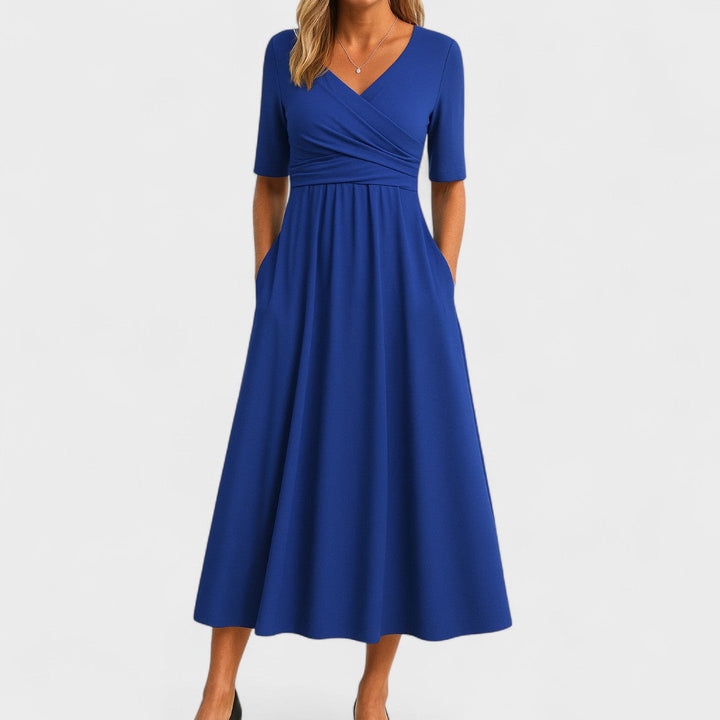Morgan & Brooke | A-Line Tailored Waist Crepe Midi Dress