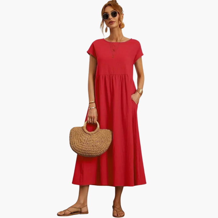 Morgan & Brooke | Ivory Relaxed Fit Belted Cotton-Blend Dress