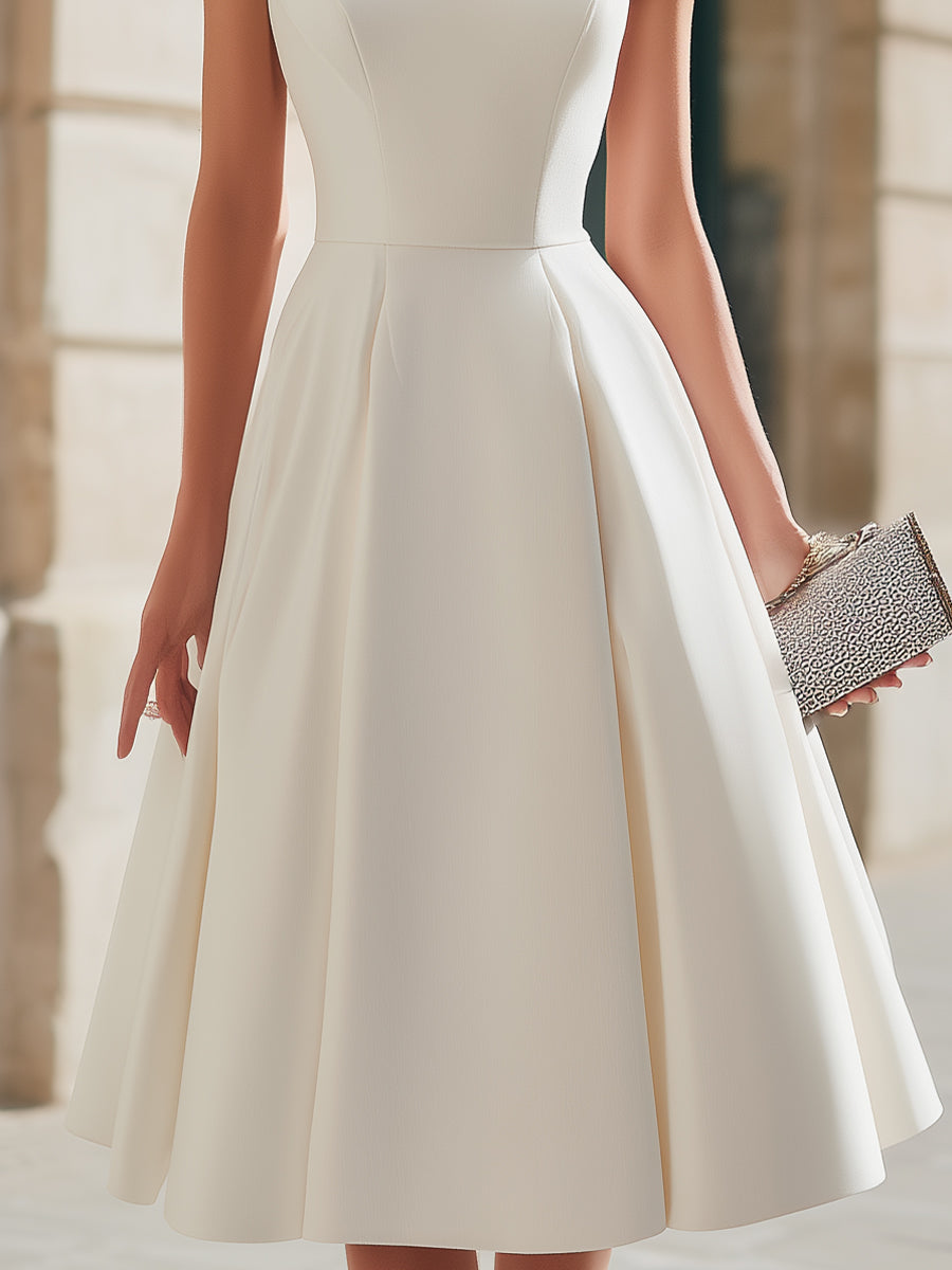 Morgan & Brooke | Ivory Sweetheart Neckline Cap-Sleeve Satin Midi Dress