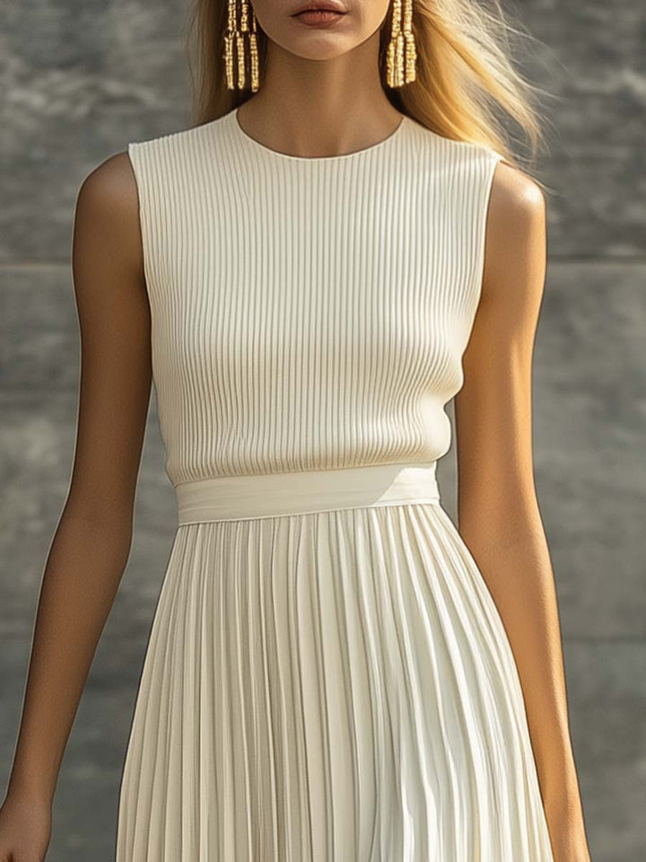 Morgan & Brooke | Cream Chiffon Pleated Casual Dress