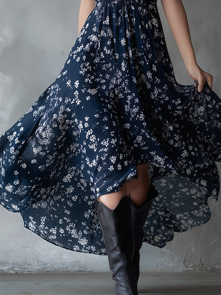 Morgan & Brooke | Navy Blue Chiffon Floral Dress