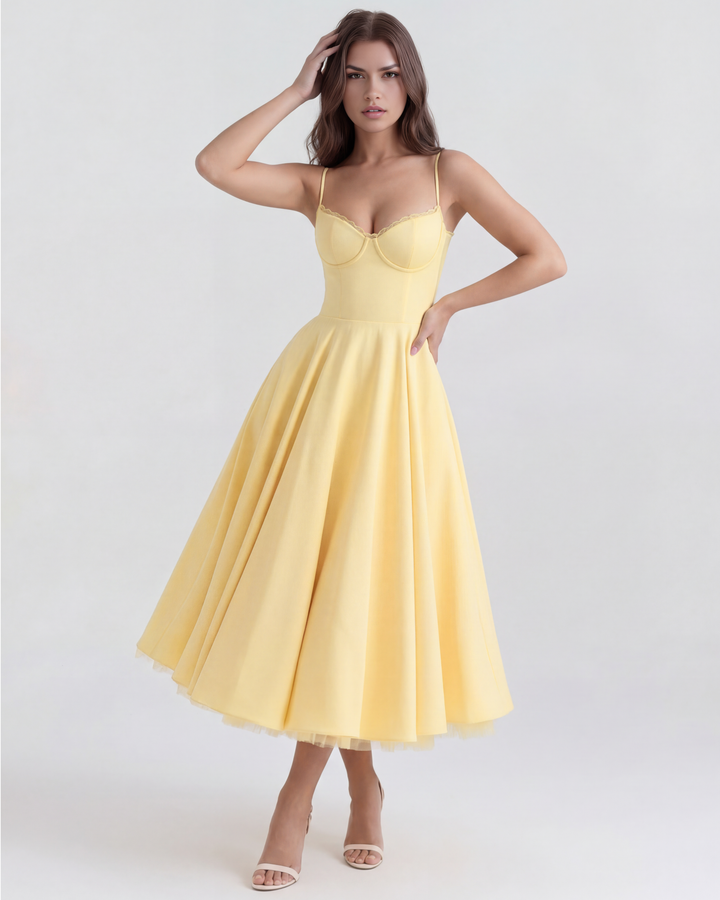 Morgan & Brooke | Ivory Tulle-Skirt Satin Midi Dress