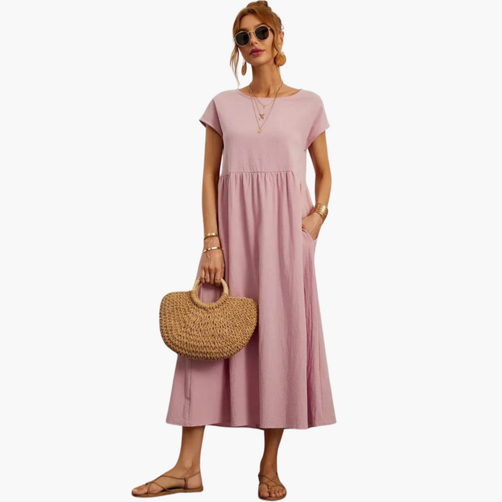 Morgan & Brooke | Ivory Relaxed Fit Belted Cotton-Blend Dress