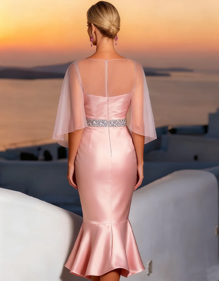 Morgan & Brooke | Pale Pink Satin Mermaid Shawl Dress
