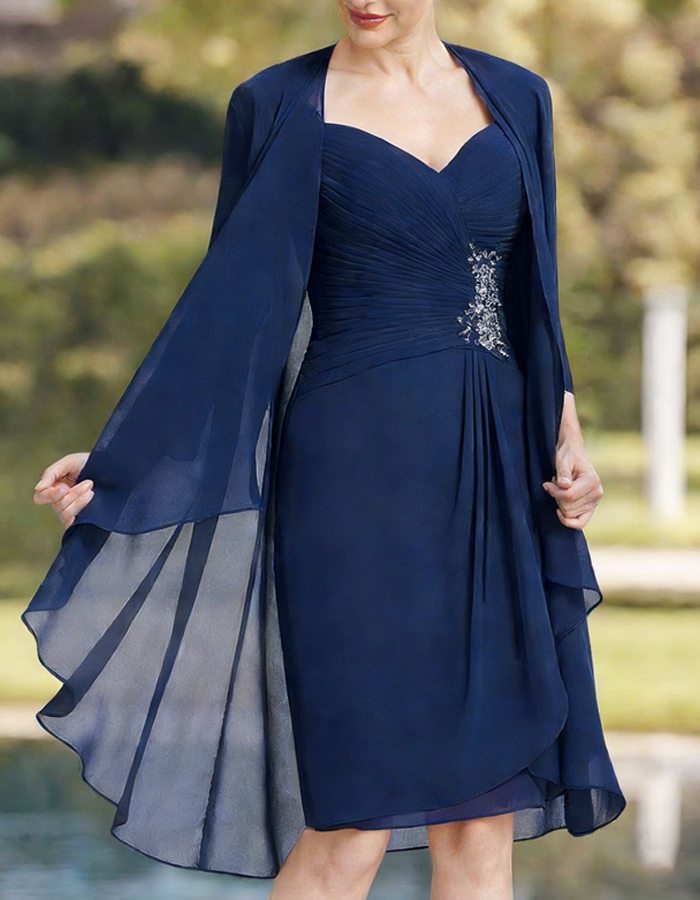 Morgan & Brooke | Navy Blue Tulle Pleated Two-Piece Dress