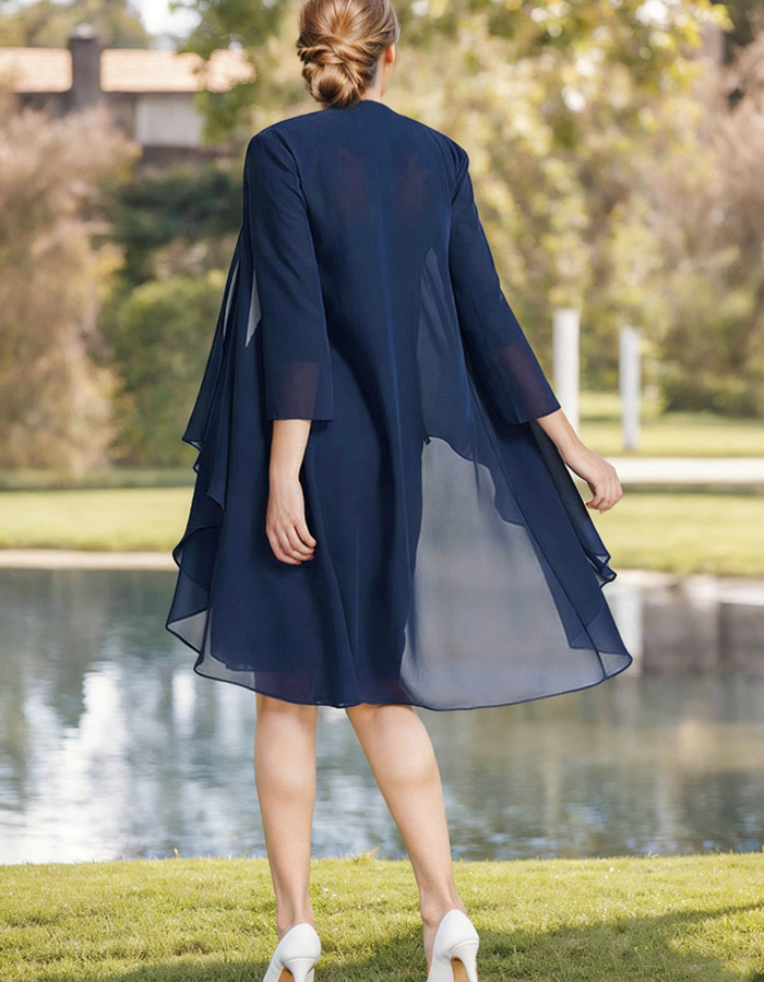 Morgan & Brooke | Navy Blue Tulle Pleated Two-Piece Dress