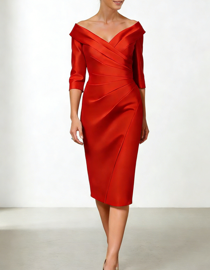 Morgan & Brooke | Red Satin Bodycon Ruffle Dress