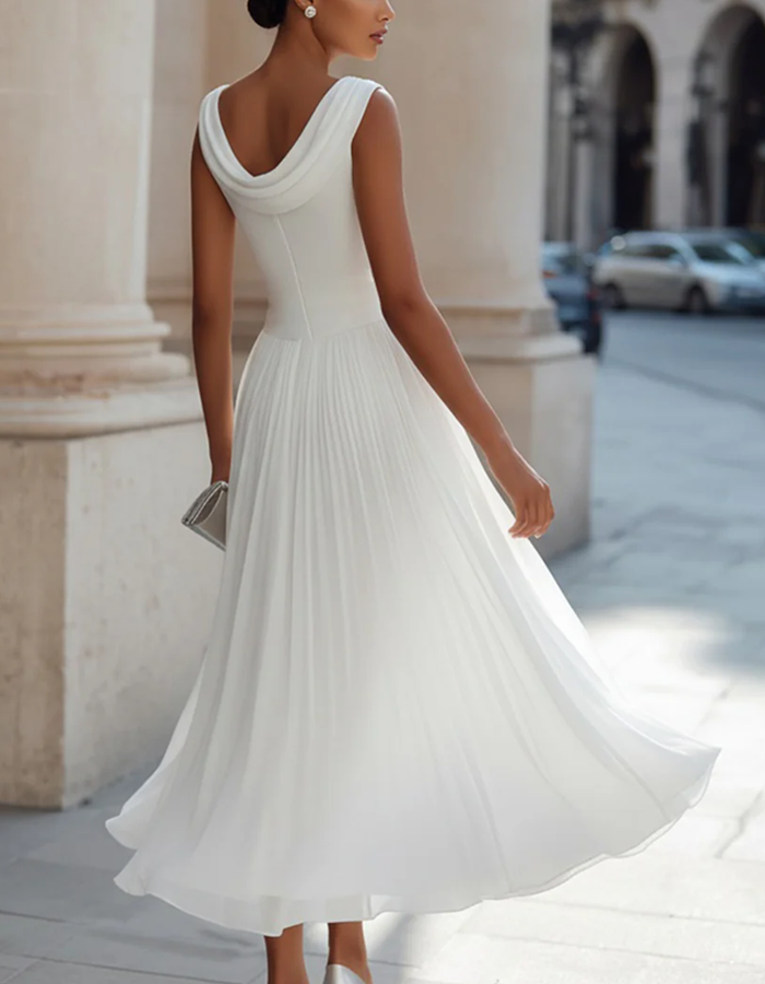 Morgan & Brooke | Chiffon Draped Neck Pleated Dress