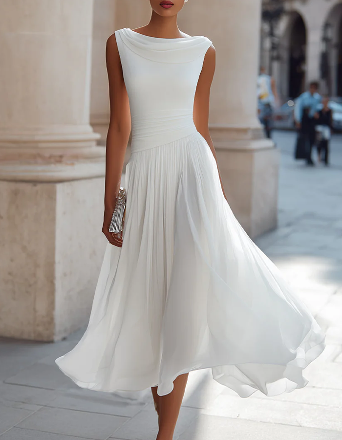 Morgan & Brooke | Chiffon Draped Neck Pleated Dress