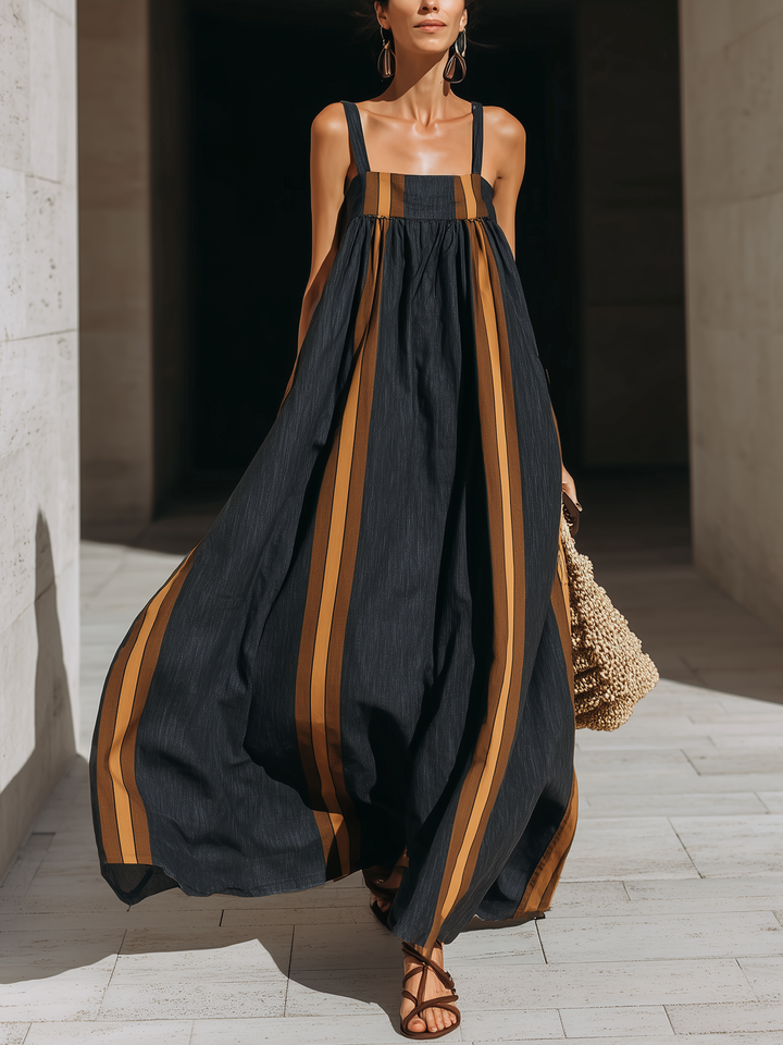 Morgan & Brooke | Dark Indigo Striped Maxi Denim Dress
