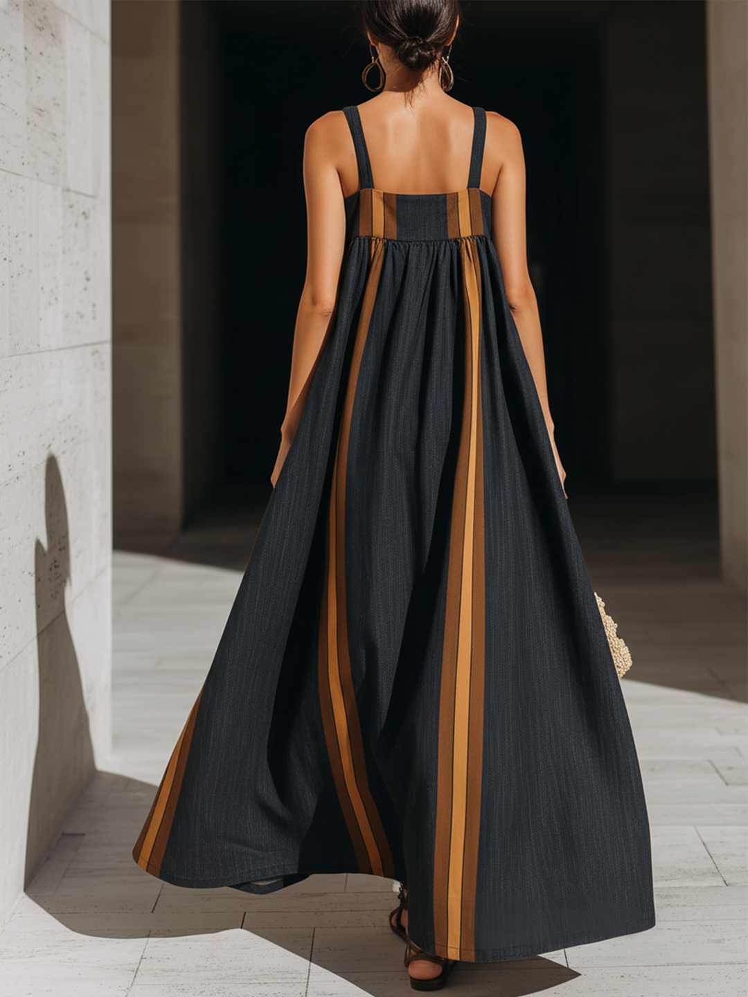 Morgan & Brooke | Dark Indigo Striped Maxi Denim Dress