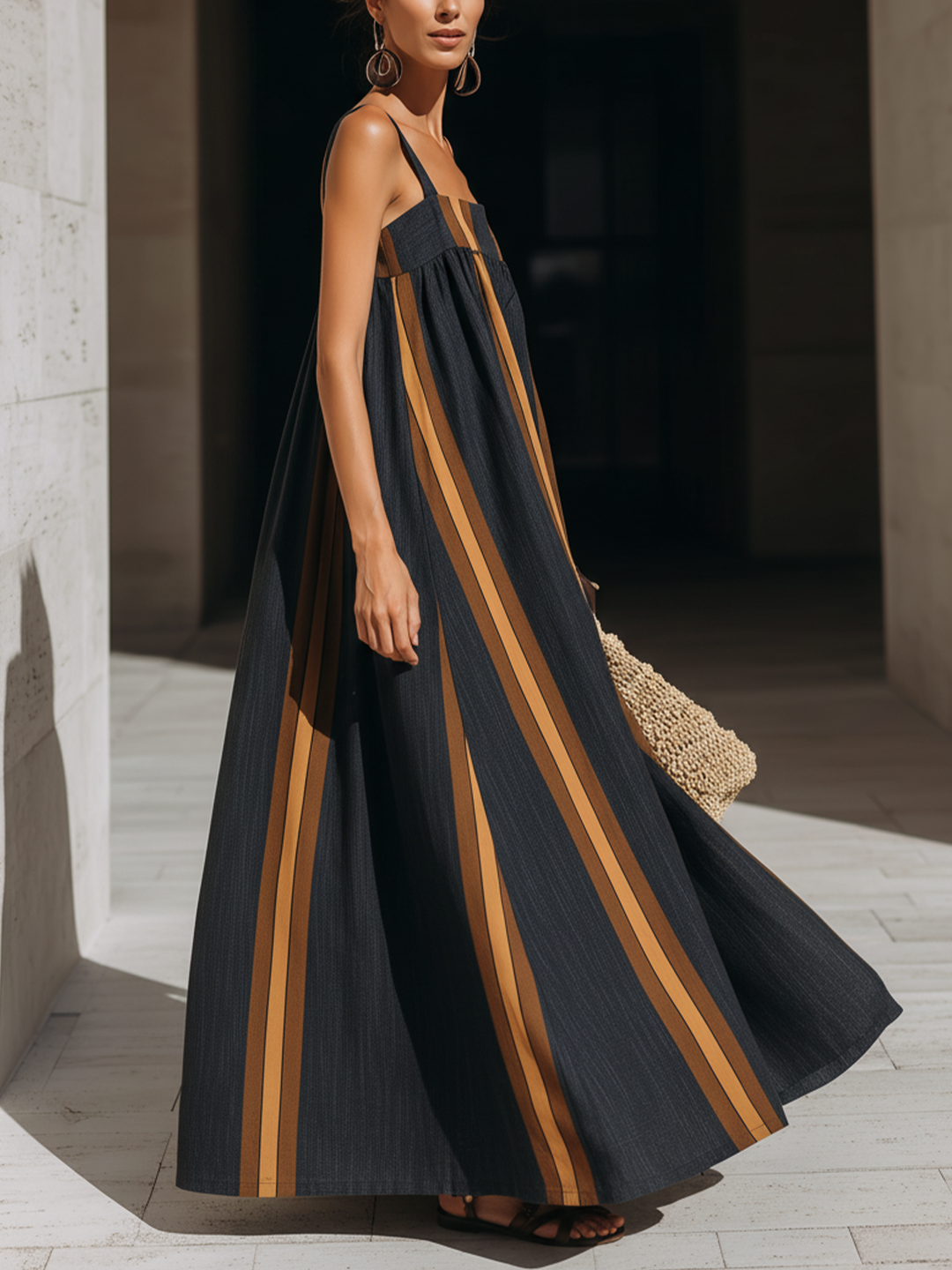 Morgan & Brooke | Dark Indigo Striped Maxi Denim Dress