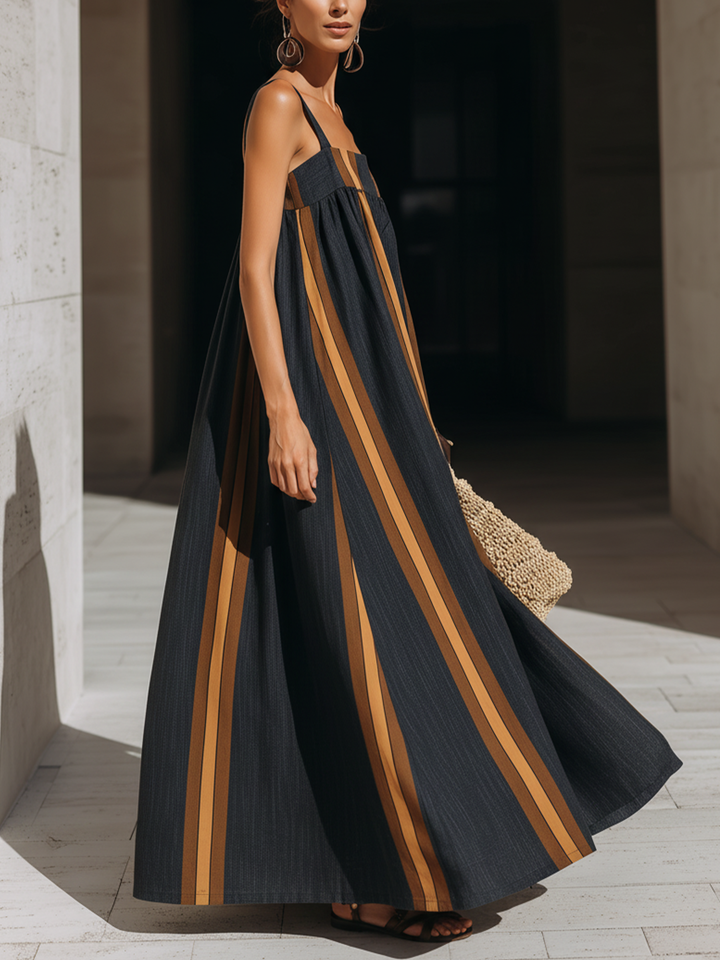Morgan & Brooke | Dark Indigo Striped Maxi Denim Dress