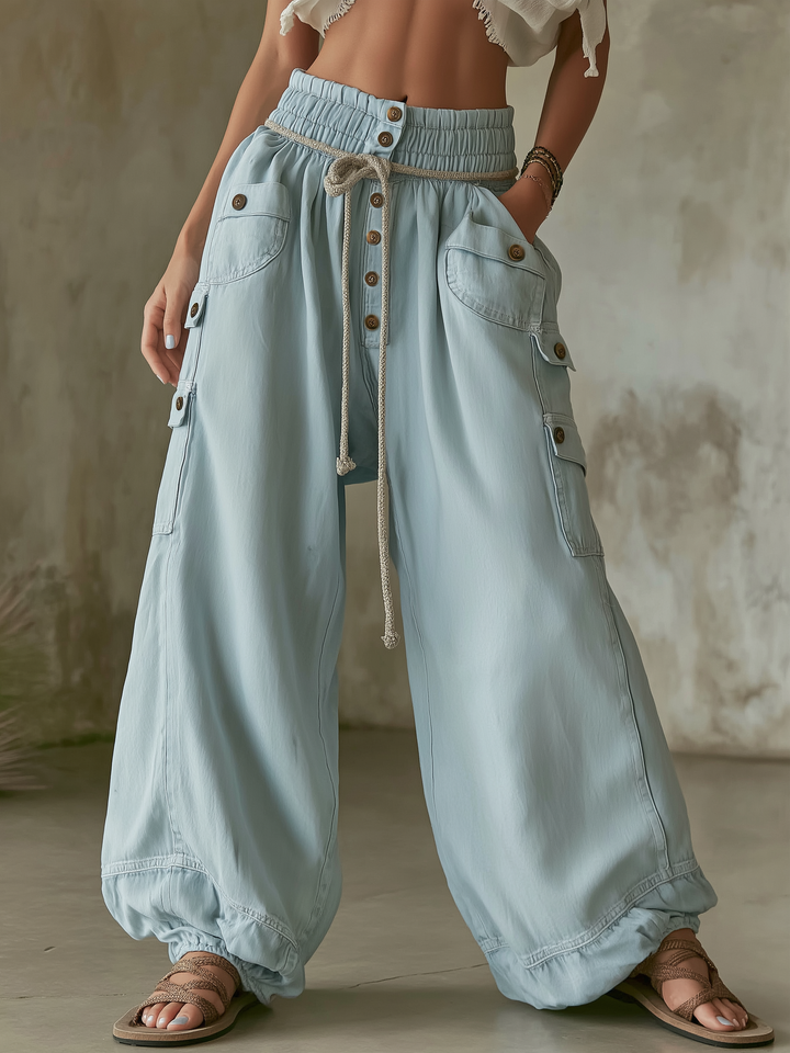 Morgan & Brooke | Light Blue Cargo Balloon Lyocell Denim Pants