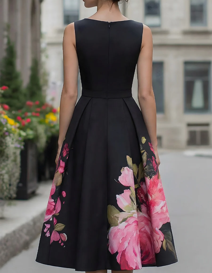 Morgan & Brooke | Black Floral Printed Sleeveless Dress
