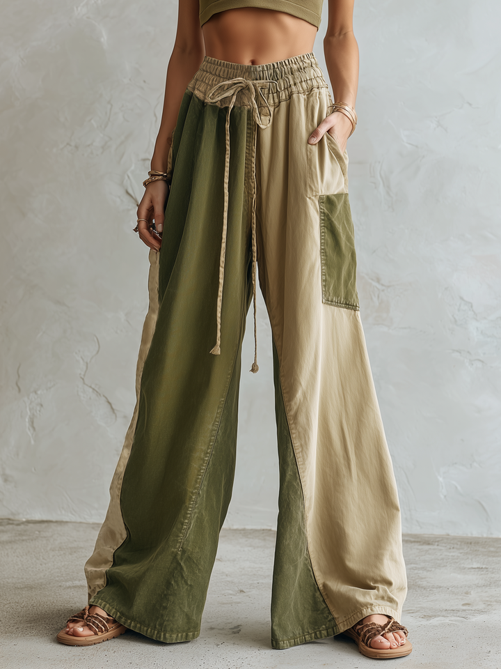 Morgan & Brooke | Two-Tone Indigo High-Waist Wide-Leg Denim Pants