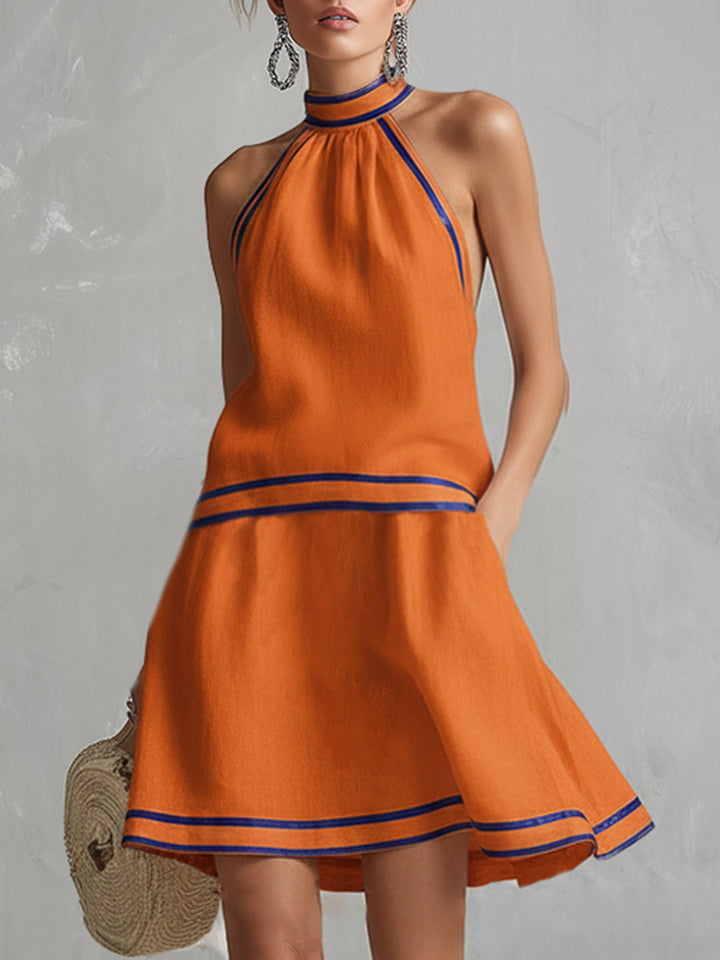 Morgan & Brooke | Orange Linen Sleeveless Elegant Evening Dress