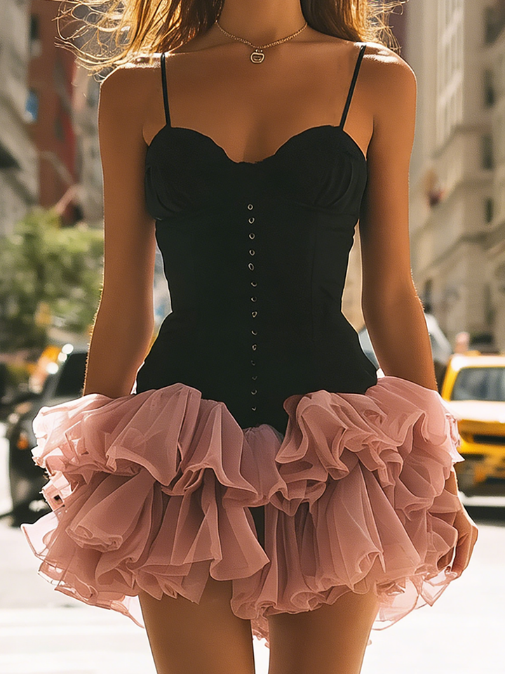 Morgan & Brooke | Spaghetti-Strap Corset Tulle Mini Dress