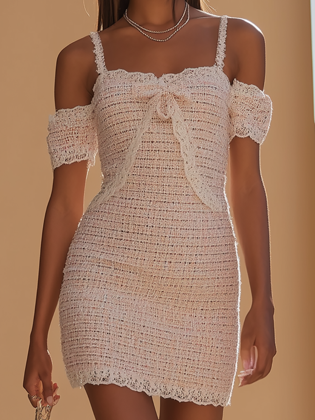 Morgan & Brooke | Cold-Shoulder Lace-Trim Tweed Mini Dress
