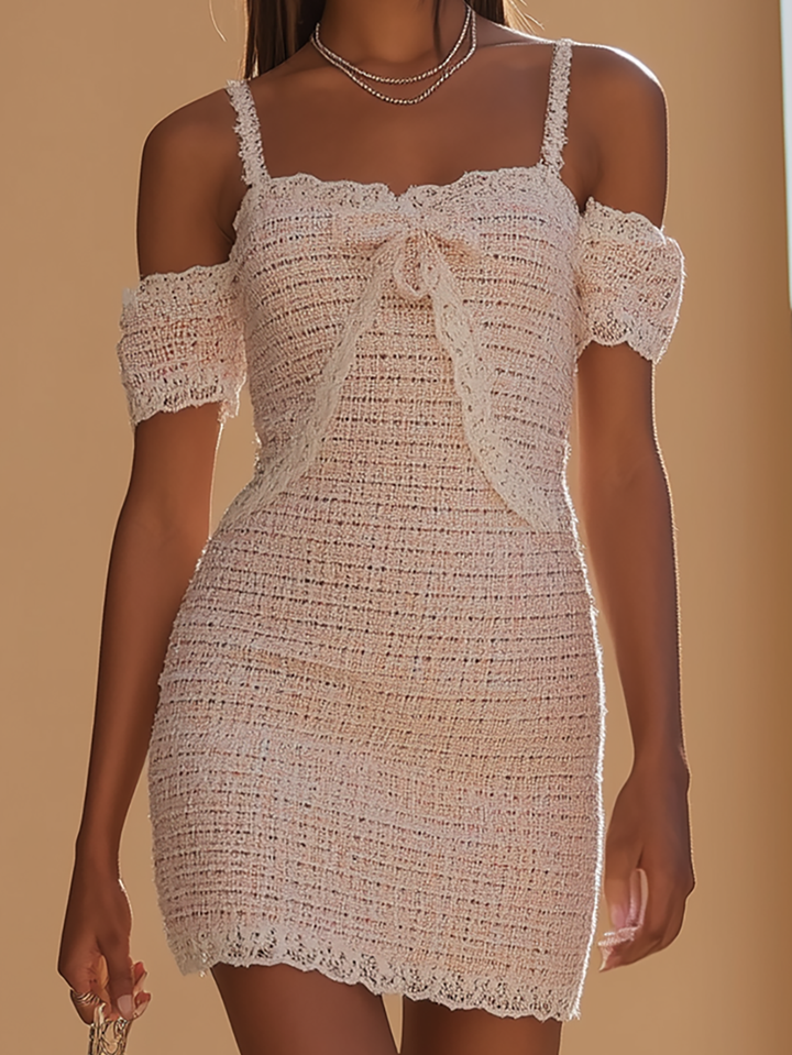 Morgan & Brooke | Cold-Shoulder Lace-Trim Tweed Mini Dress