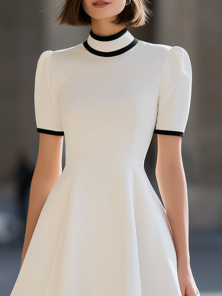 Morgan & Brooke | White Contrast-Trim High-Neck Mini Dress