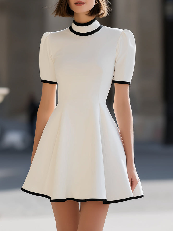 Morgan & Brooke | White Contrast-Trim High-Neck Mini Dress