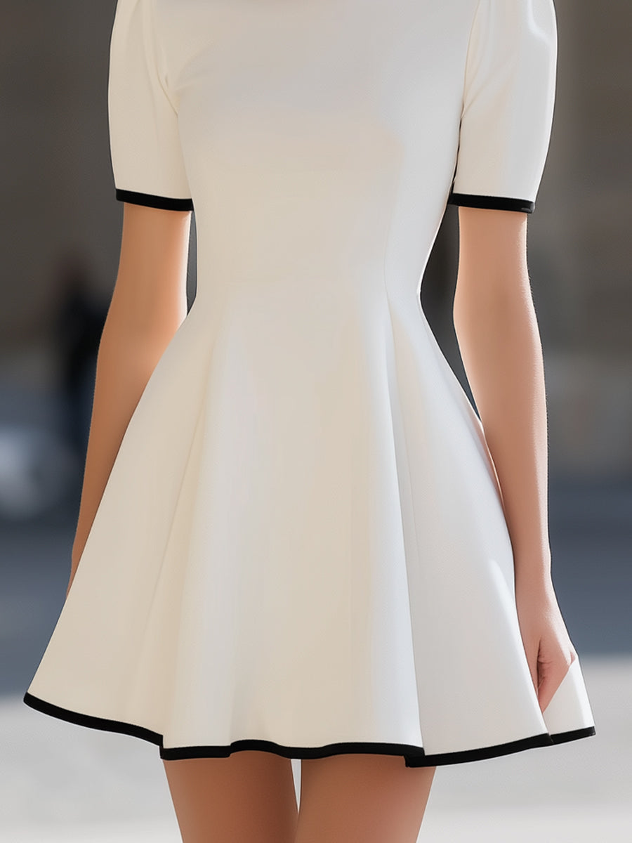 Morgan & Brooke | White Contrast-Trim High-Neck Mini Dress