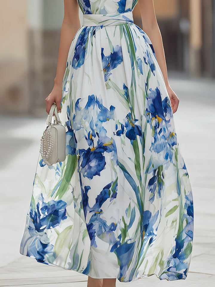 Morgan & Brooke | Multi Iris Print Square Neck Maxi Dress