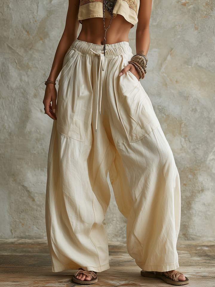 Morgan & Brooke | Beige High-Waist Wide-Leg Pants