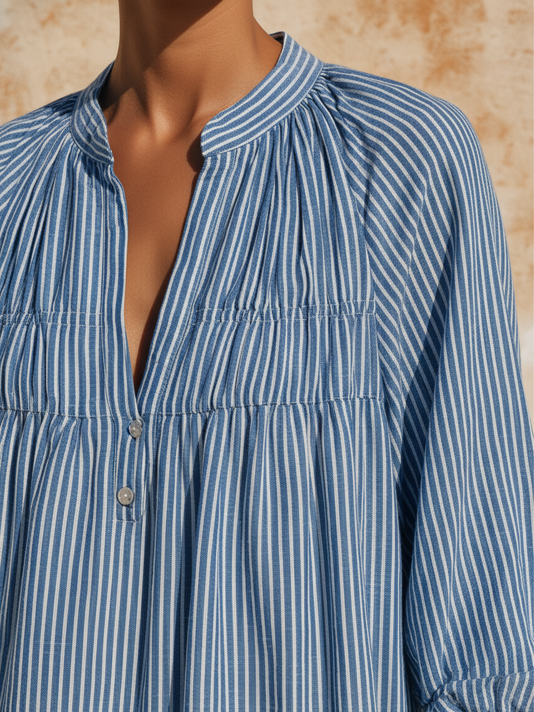 Morgan & Brooke | Blue & White Striped Midi Linen-Blend Dress