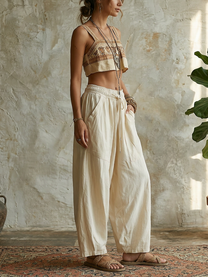 Morgan & Brooke | Beige High-Waist Wide-Leg Pants