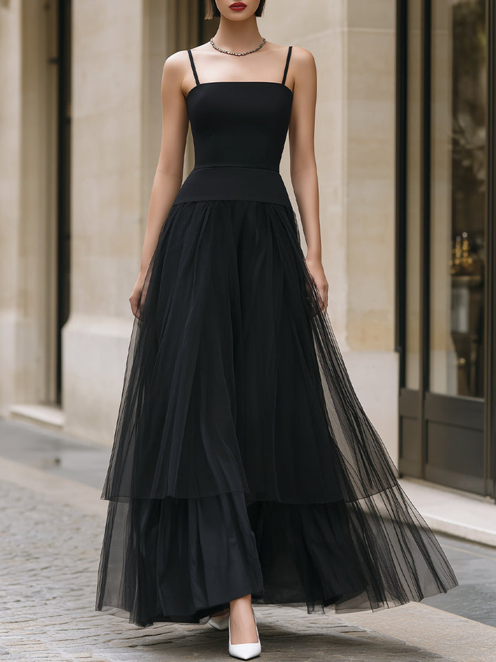 Morgan & Brooke | Black Tiered Tulle Maxi Dress